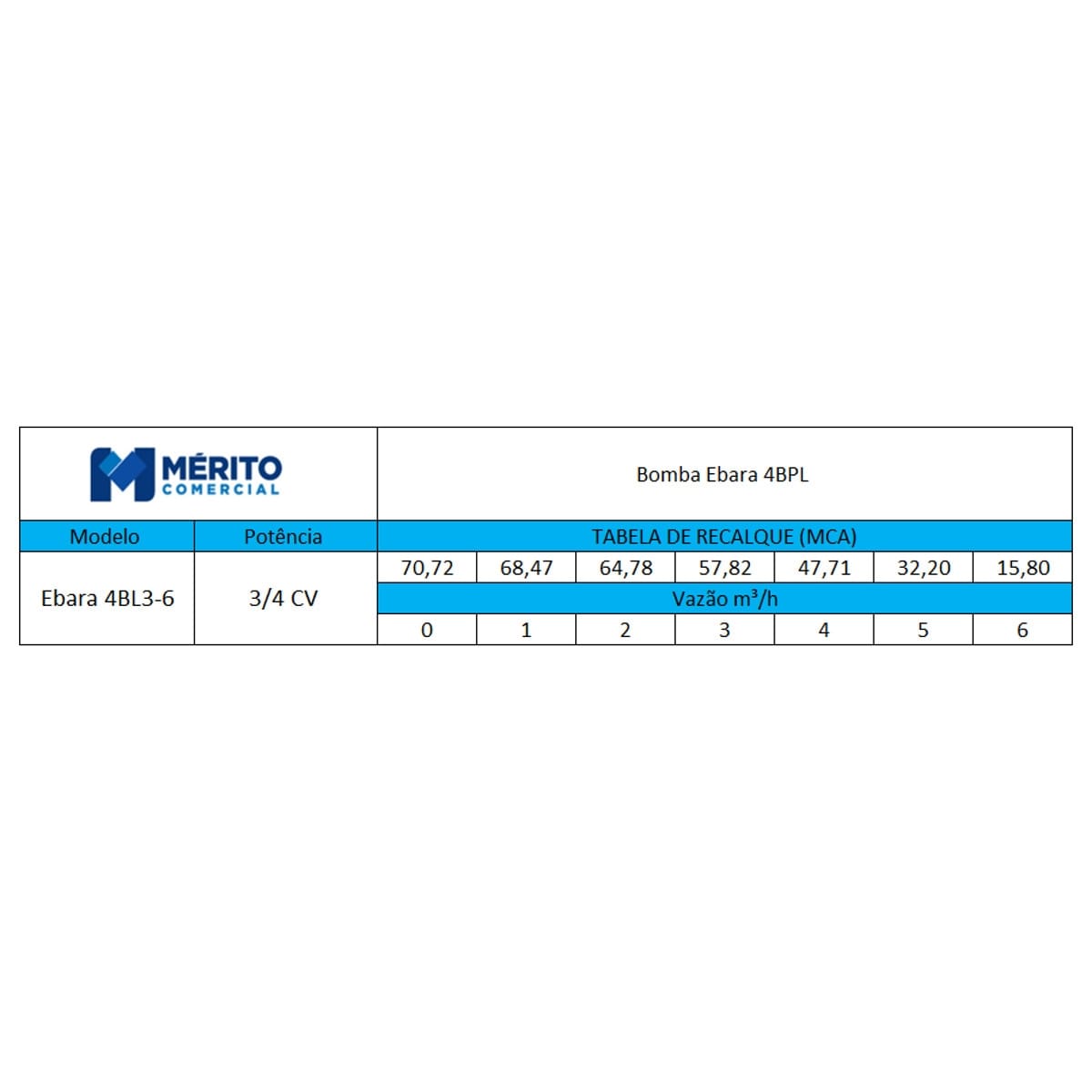 Bomba Submersa Ebara 4BPL3-6 OM4A 3/4 CV Monofásica 220V - 2 Fios - Imagem 2
