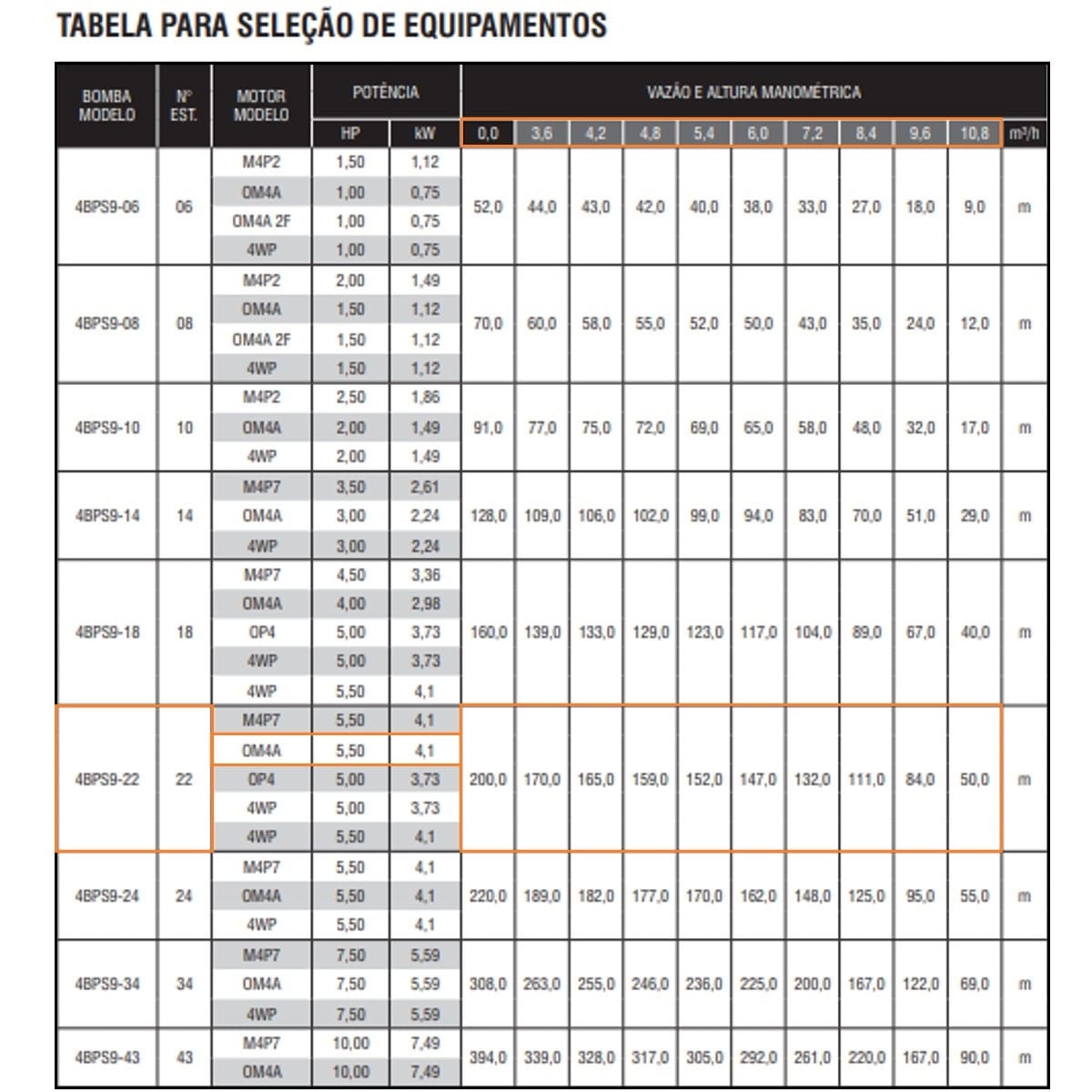 Bomba Submersa Ebara 4BPS9I-22 5,5 CV Trifásica 220V - Imagem 2