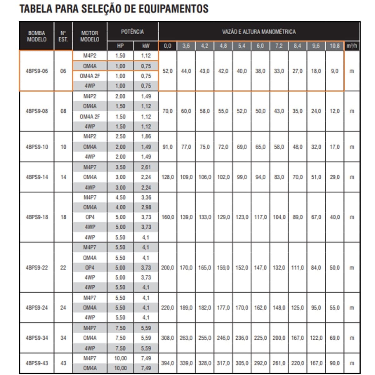 Bomba Submersa Ebara 4BPS9I-6 1 CV Monofásica 220V - Imagem 2