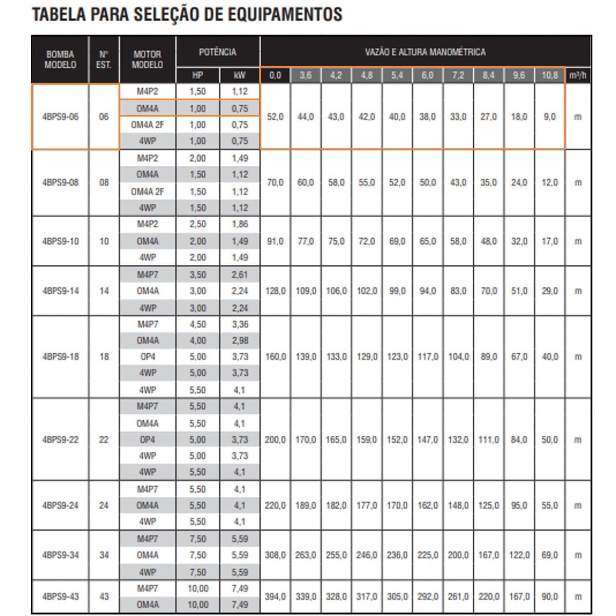 Bomba Submersa Ebara 4BPS9I-6 1 CV Trifásica 220V - Imagem 2
