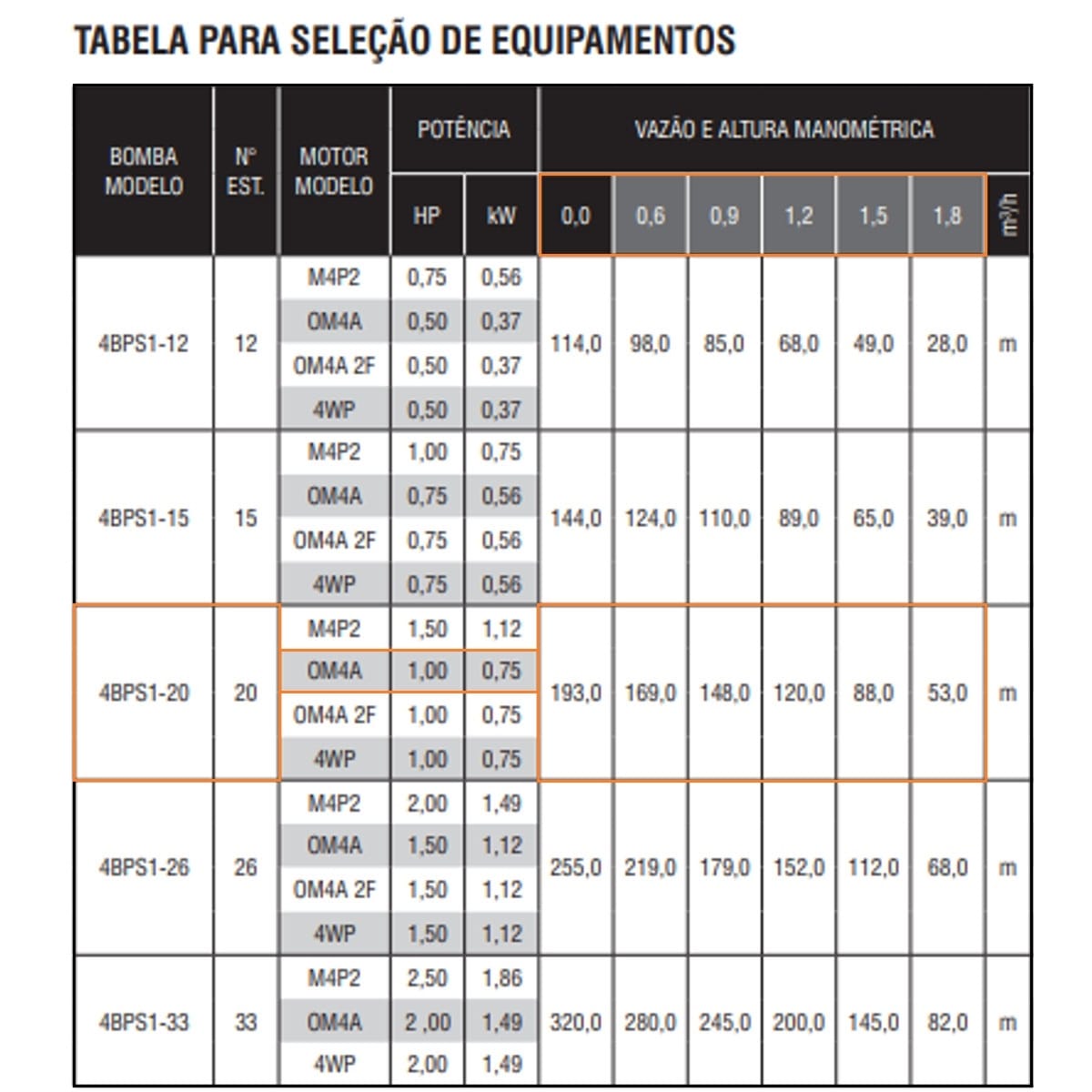 Bomba Submersa Para Poço Artesiano Ebara 4bps1i-20 Om4 1 CV Monofásica 220V - Imagem 2