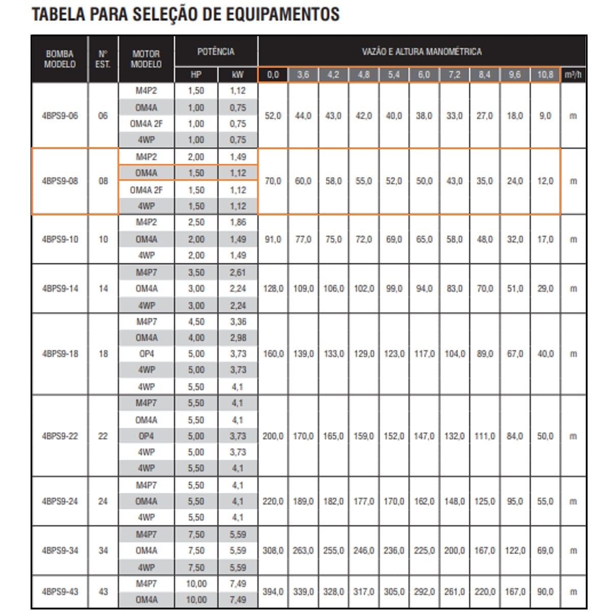 Bomba Submersa Para Poço Artesiano Ebara 4bps9i-08 Om4 1,5 CV Trifásica 220V - Imagem 2